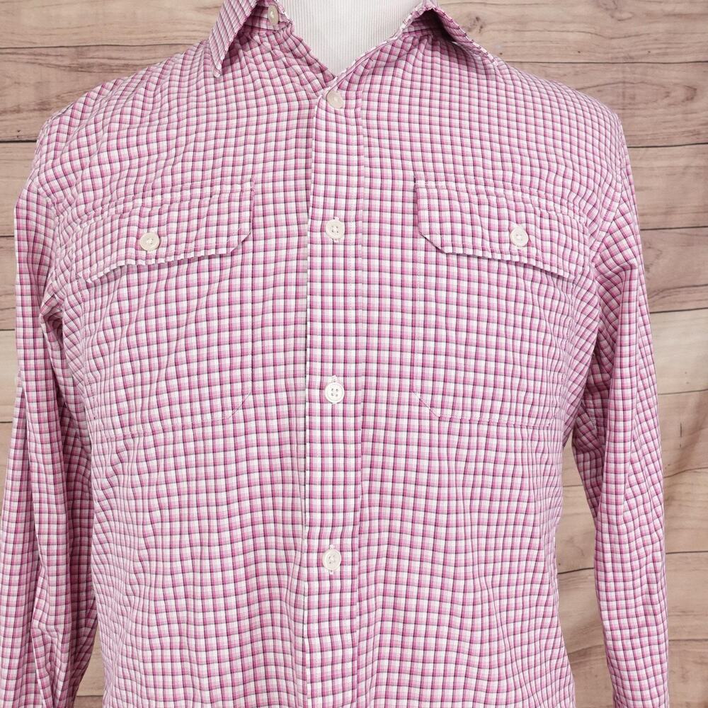 Michael Kors Shirt Mens Large Pink White Plaid Button Front Long Sleeve